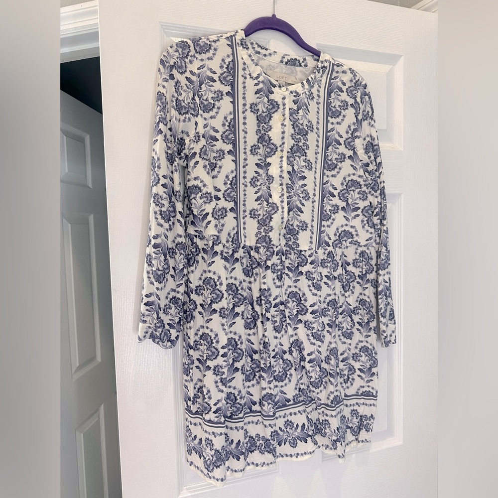 LOFT blue and white floral dress